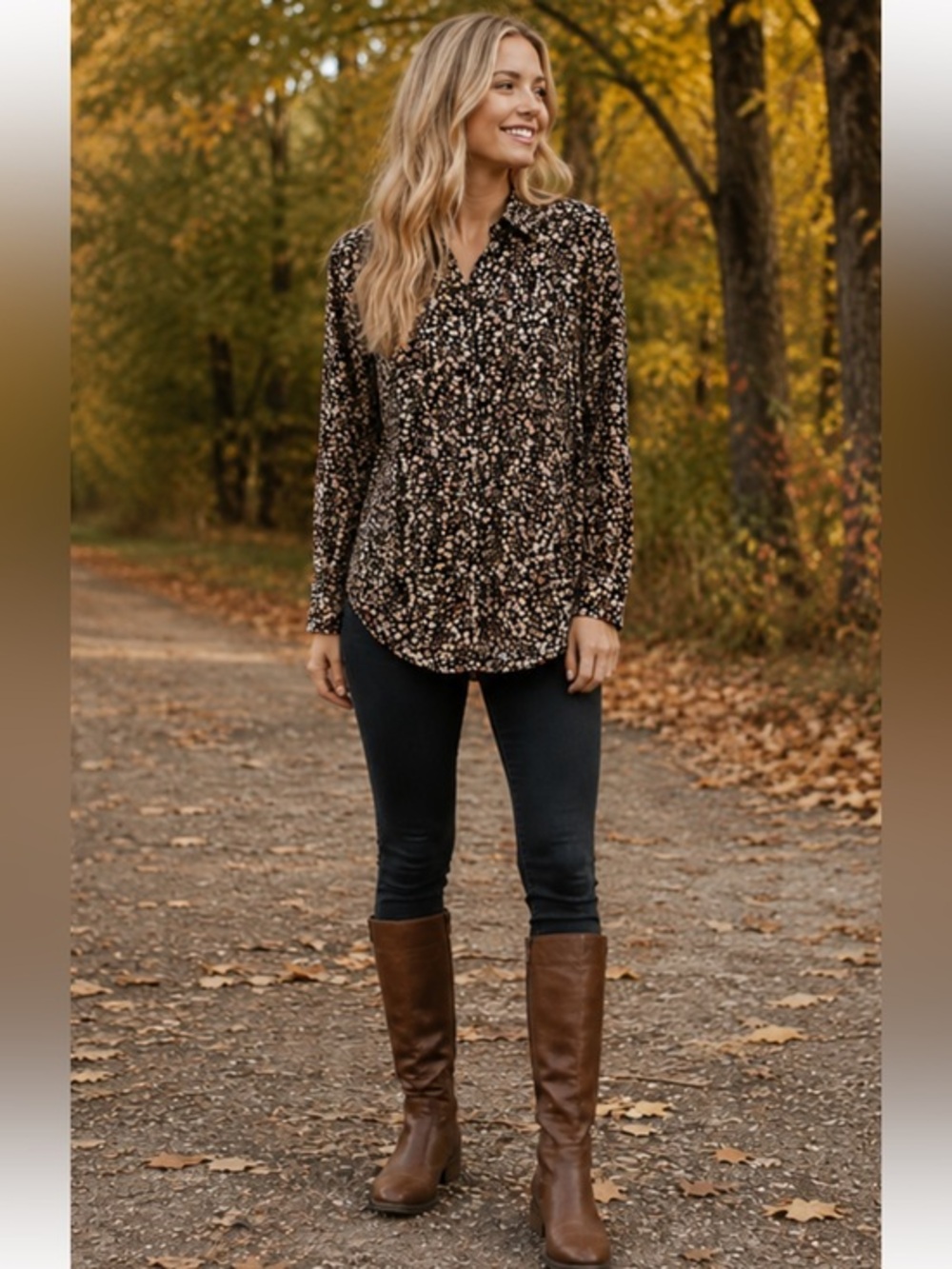 Birds Of Paradis Trovata Floral Corduroy Button Down Top